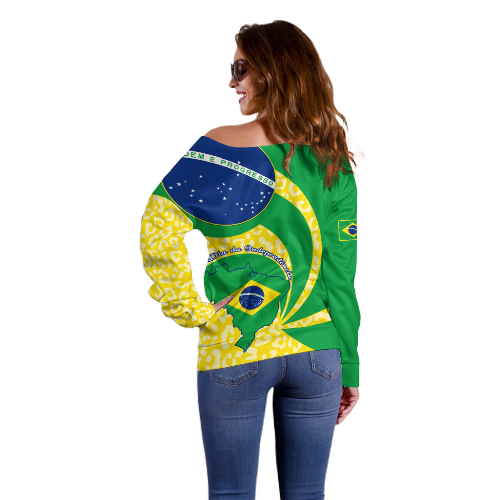 Brazil Independence Day Off Shoulder Sweater Sete de Setembro Flag Style - Wonder Print Shop