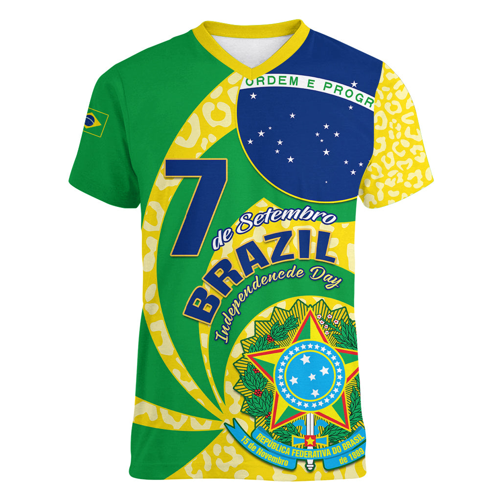 Brazil Independence Day Women V Neck T Shirt Sete de Setembro Flag Style - Wonder Print Shop