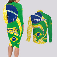 Personalised Brazil Independence Day Couples Matching Long Sleeve Bodycon Dress and Long Sleeve Button Shirts Sete de Setembro Flag Style - Wonder Print Shop