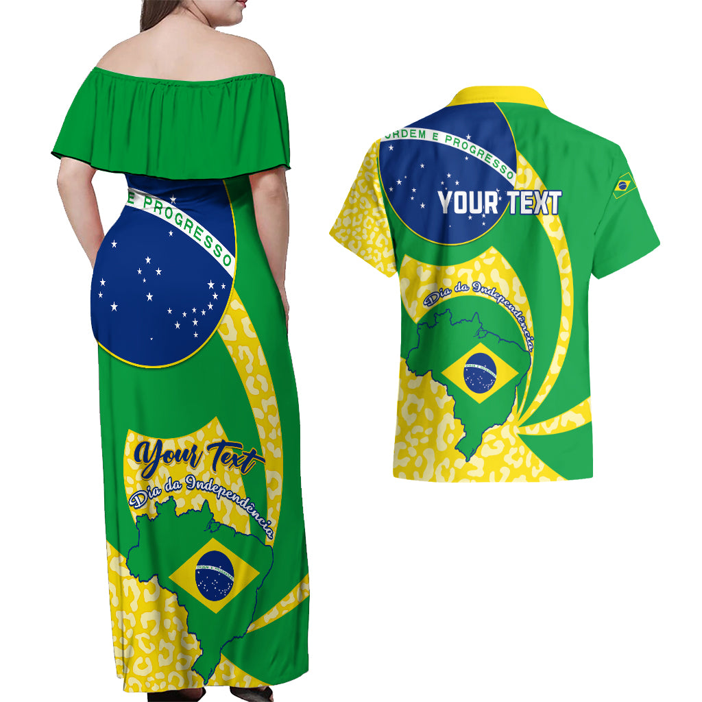 Personalised Brazil Independence Day Couples Matching Off Shoulder Maxi Dress and Hawaiian Shirt Sete de Setembro Flag Style - Wonder Print Shop