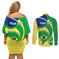 Personalised Brazil Independence Day Couples Matching Off Shoulder Short Dress and Long Sleeve Button Shirts Sete de Setembro Flag Style - Wonder Print Shop