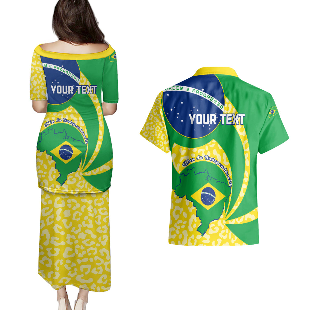 Personalised Brazil Independence Day Couples Matching Puletasi Dress and Hawaiian Shirt Sete de Setembro Flag Style - Wonder Print Shop