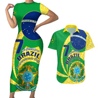 Personalised Brazil Independence Day Couples Matching Short Sleeve Bodycon Dress and Hawaiian Shirt Sete de Setembro Flag Style - Wonder Print Shop