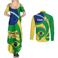 Personalised Brazil Independence Day Couples Matching Summer Maxi Dress and Long Sleeve Button Shirts Sete de Setembro Flag Style - Wonder Print Shop