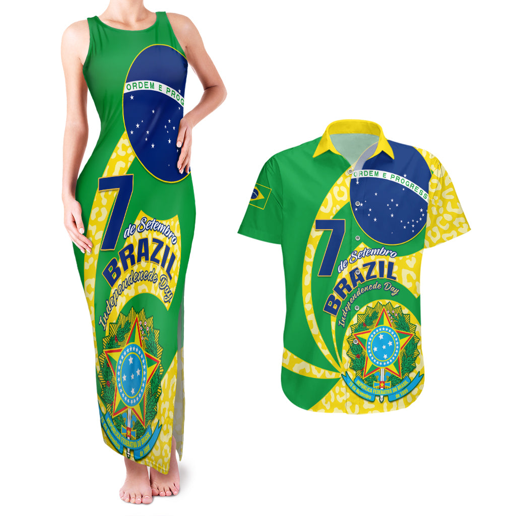 Personalised Brazil Independence Day Couples Matching Tank Maxi Dress and Hawaiian Shirt Sete de Setembro Flag Style - Wonder Print Shop