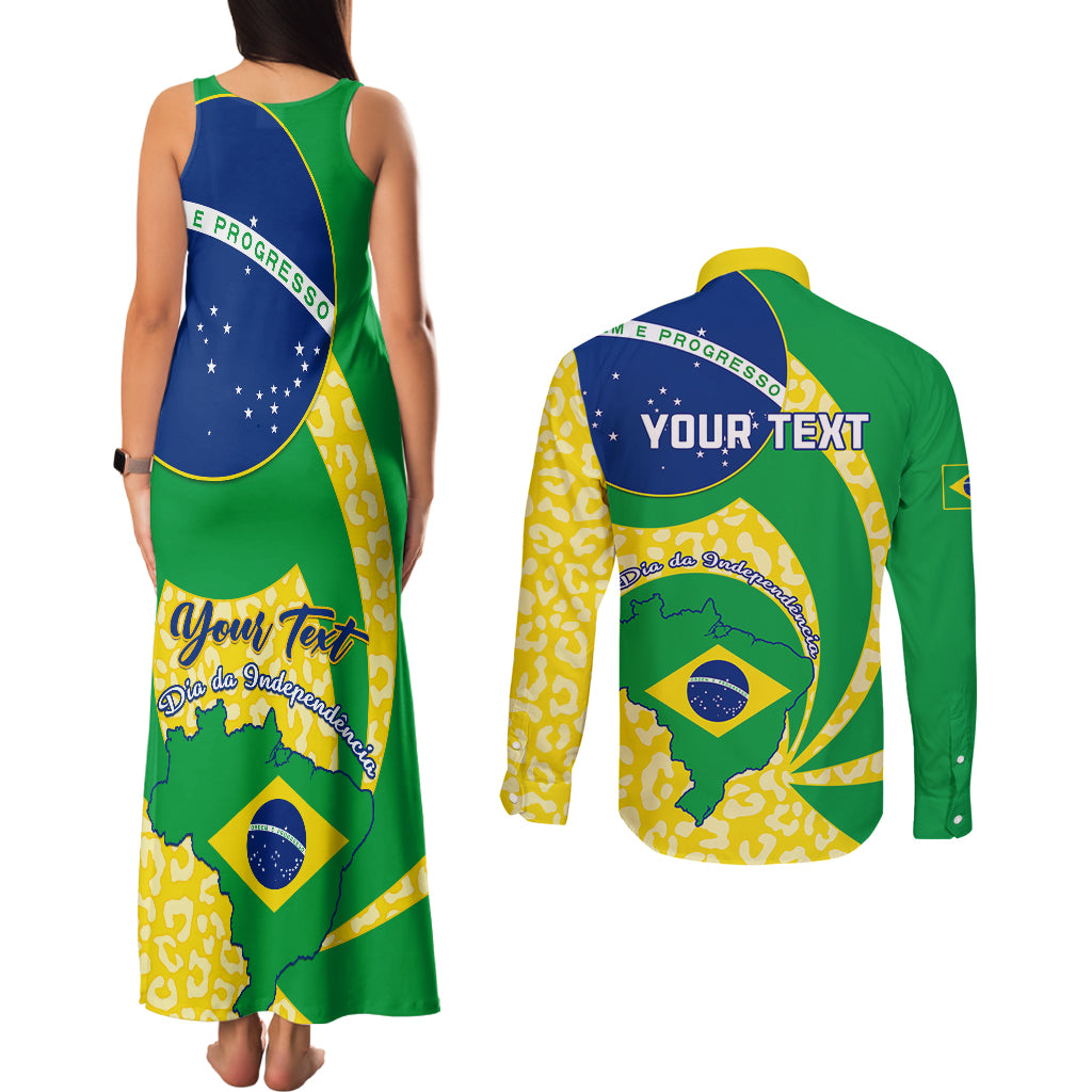 Personalised Brazil Independence Day Couples Matching Tank Maxi Dress and Long Sleeve Button Shirts Sete de Setembro Flag Style - Wonder Print Shop