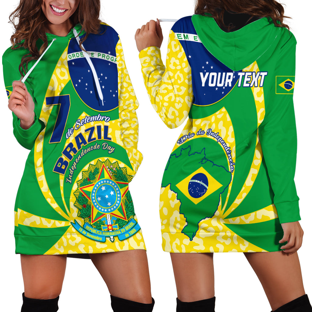 Personalised Brazil Independence Day Hoodie Dress Sete de Setembro Flag Style - Wonder Print Shop