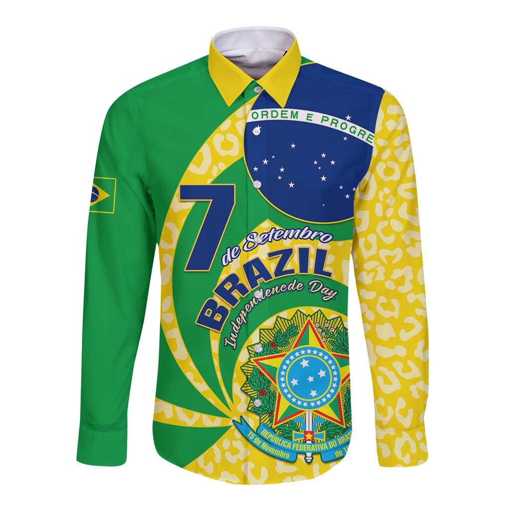 Personalised Brazil Independence Day Long Sleeve Button Shirt Sete de Setembro Flag Style - Wonder Print Shop