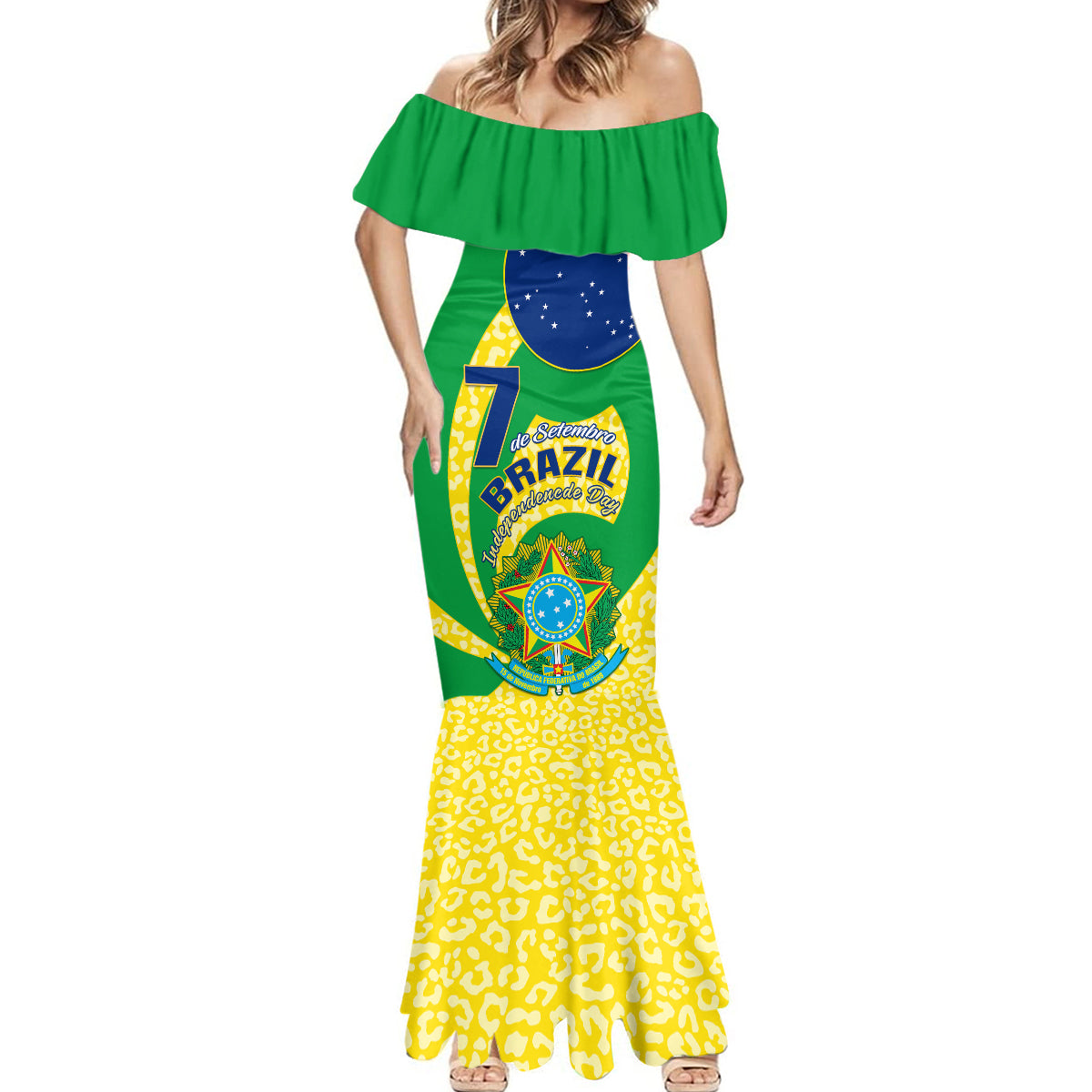 Personalised Brazil Independence Day Mermaid Dress Sete de Setembro Flag Style - Wonder Print Shop