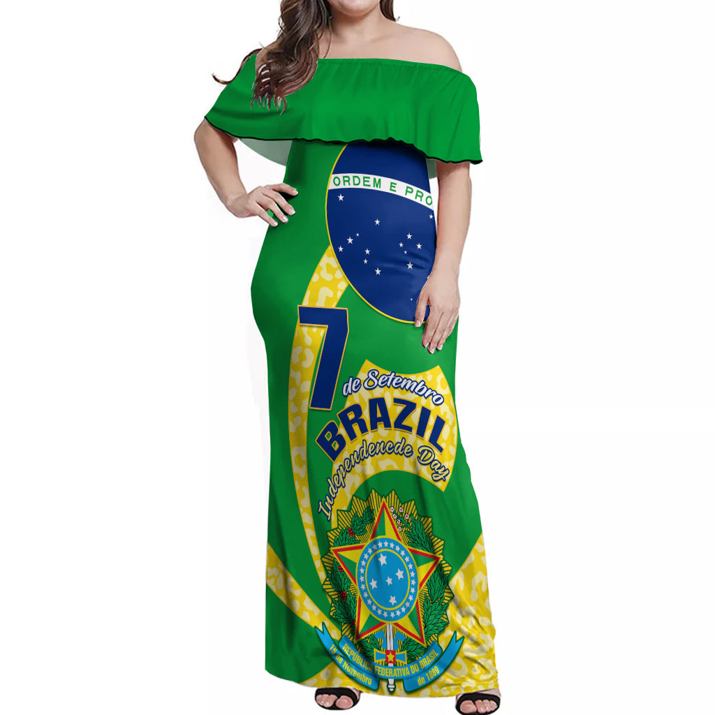 Personalised Brazil Independence Day Off Shoulder Maxi Dress Sete de Setembro Flag Style - Wonder Print Shop