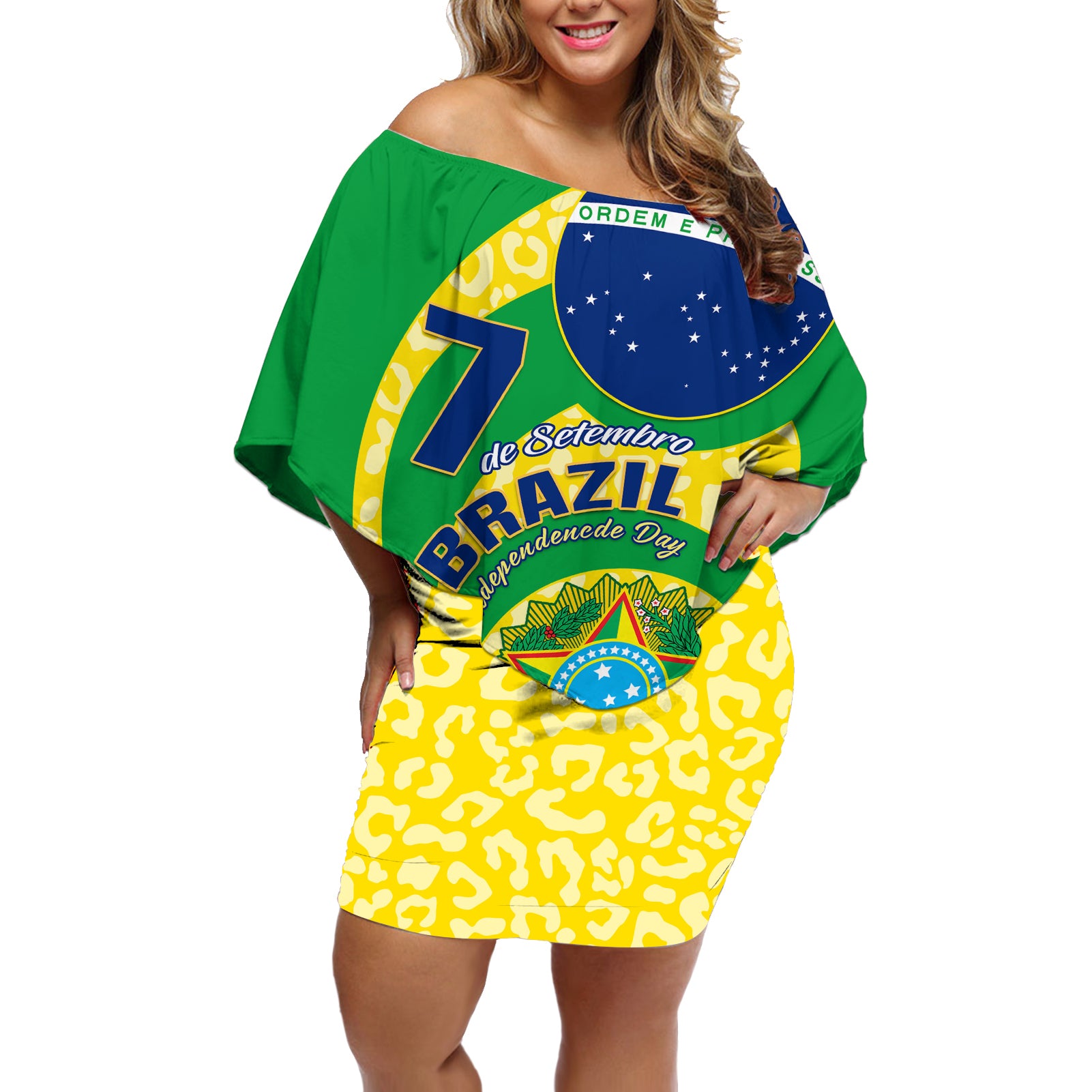 Personalised Brazil Independence Day Off Shoulder Short Dress Sete de Setembro Flag Style - Wonder Print Shop