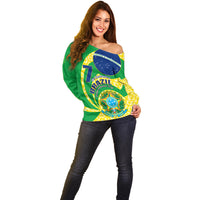 Personalised Brazil Independence Day Off Shoulder Sweater Sete de Setembro Flag Style - Wonder Print Shop
