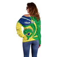 Personalised Brazil Independence Day Off Shoulder Sweater Sete de Setembro Flag Style - Wonder Print Shop
