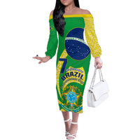 Personalised Brazil Independence Day Off The Shoulder Long Sleeve Dress Sete de Setembro Flag Style - Wonder Print Shop