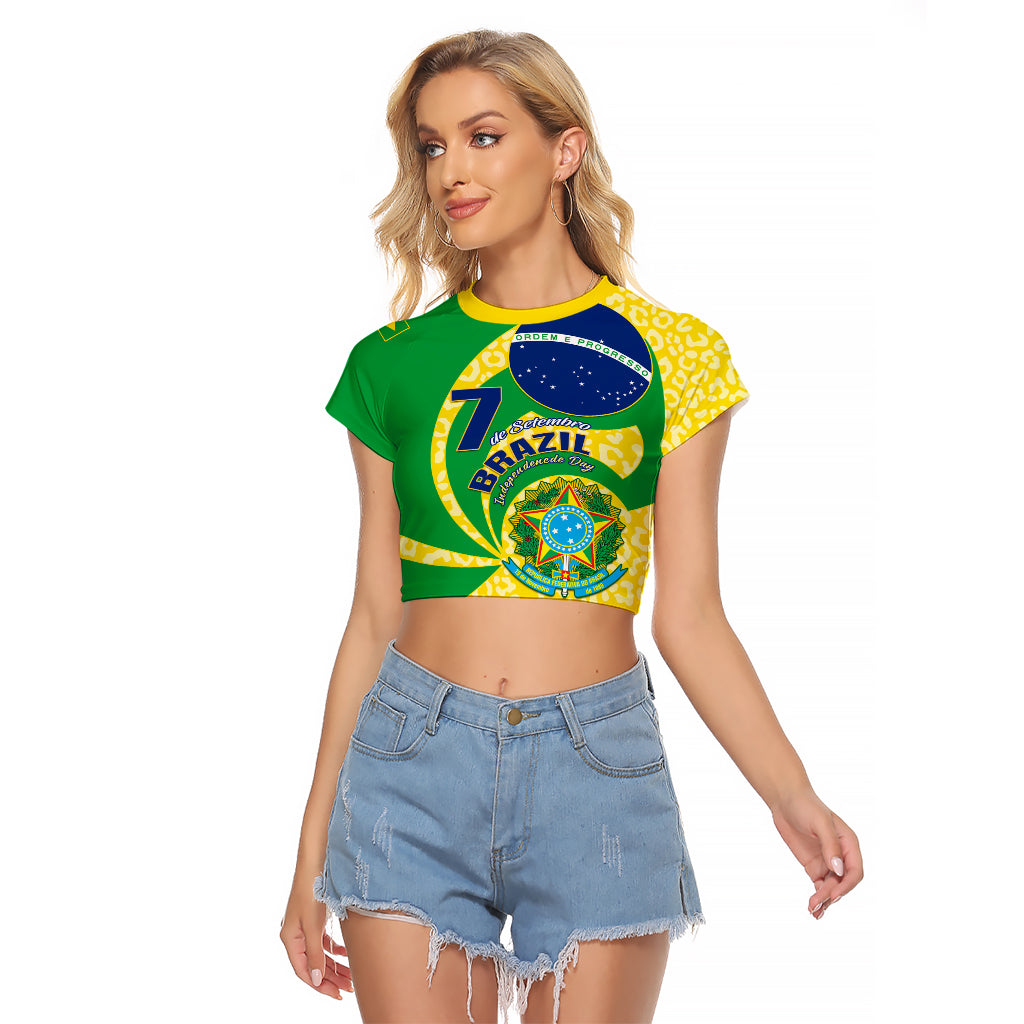 Personalised Brazil Independence Day Raglan Cropped T Shirt Sete de Setembro Flag Style - Wonder Print Shop