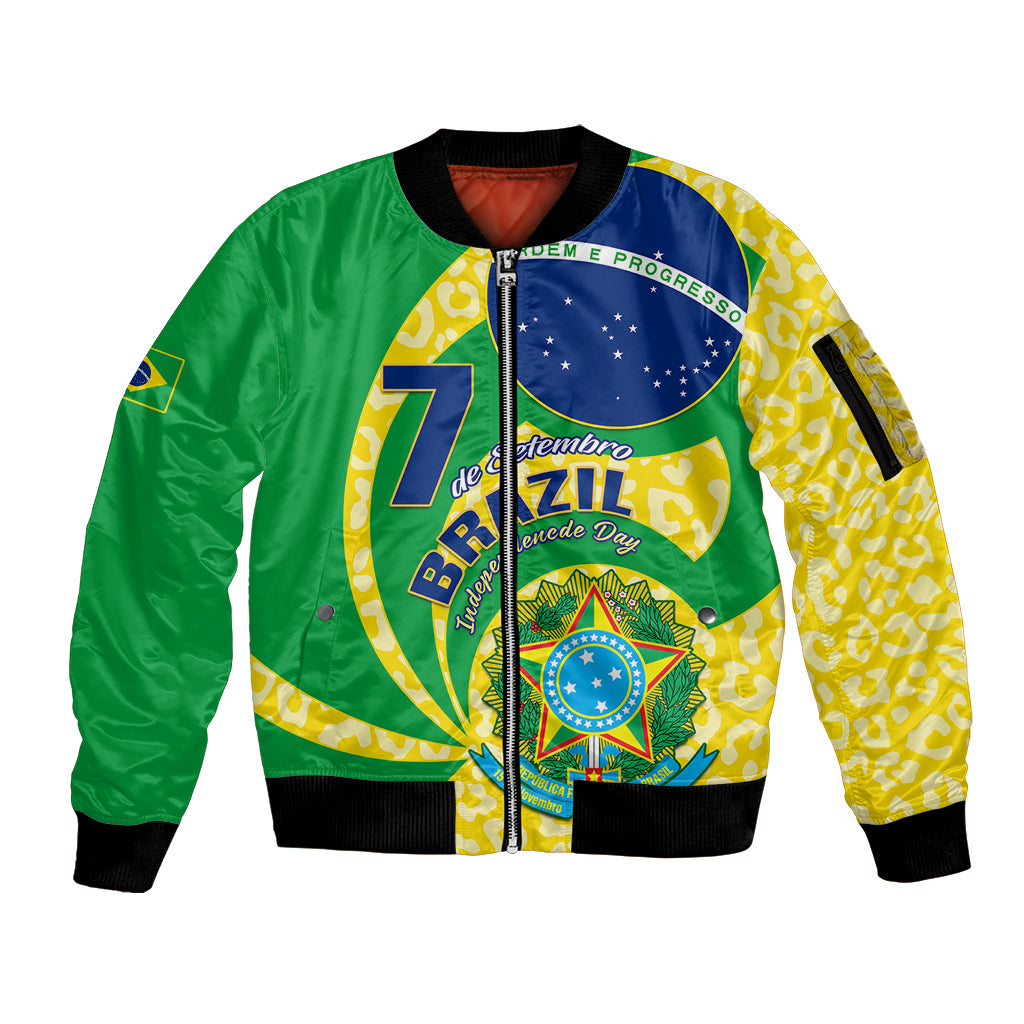 Personalised Brazil Independence Day Sleeve Zip Bomber Jacket Sete de Setembro Flag Style - Wonder Print Shop