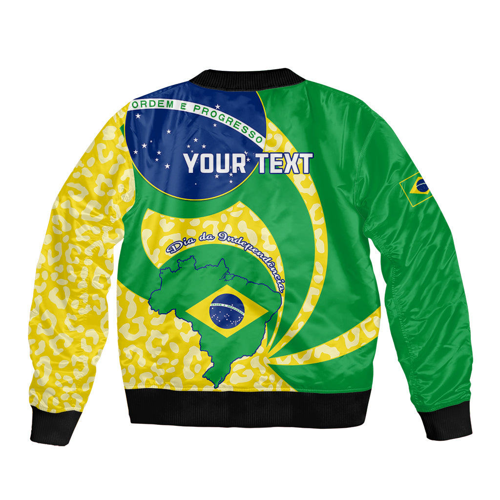 Personalised Brazil Independence Day Sleeve Zip Bomber Jacket Sete de Setembro Flag Style - Wonder Print Shop