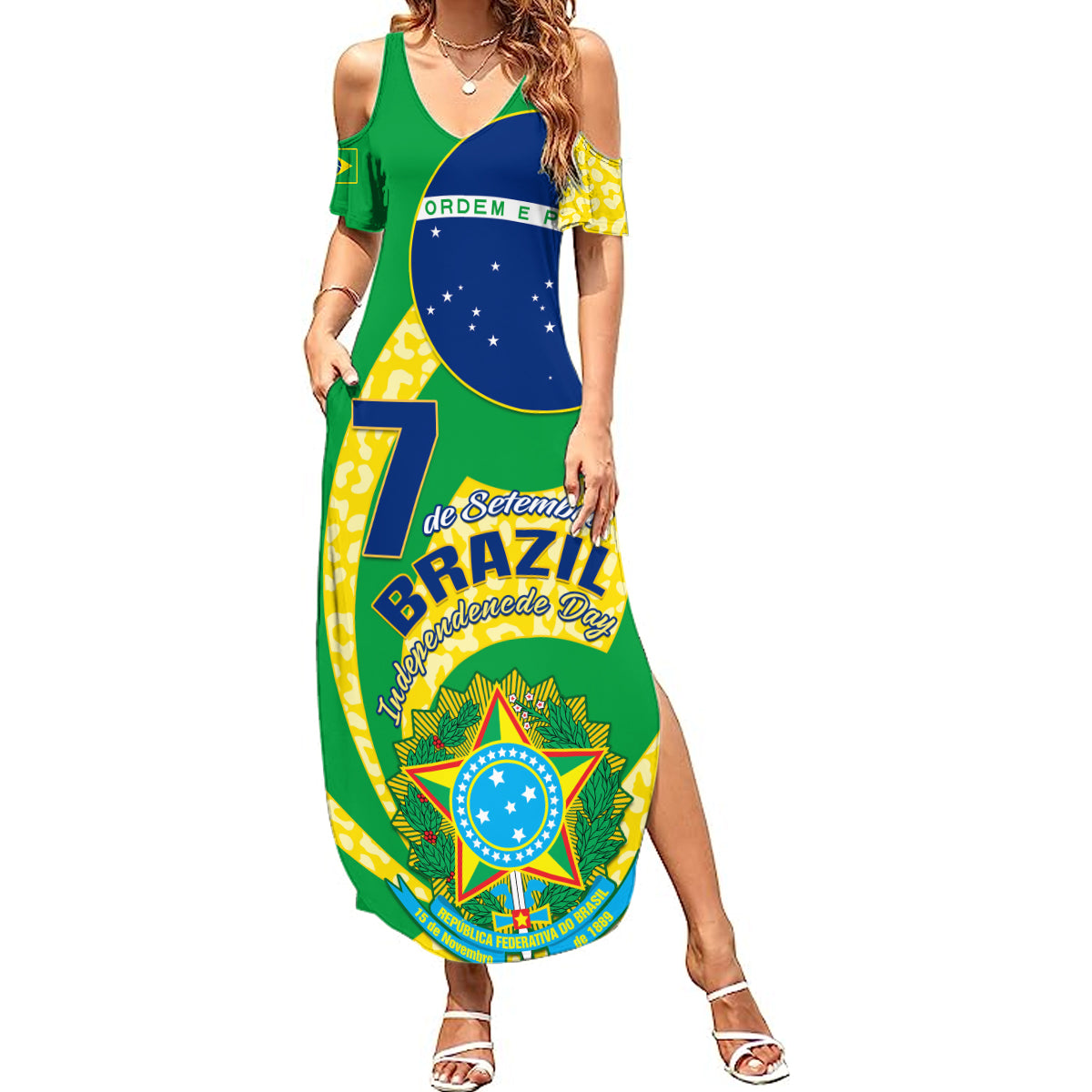 Personalised Brazil Independence Day Summer Maxi Dress Sete de Setembro Flag Style - Wonder Print Shop