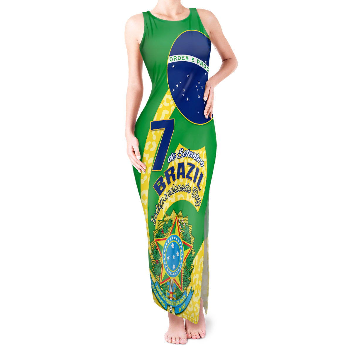 Personalised Brazil Independence Day Tank Maxi Dress Sete de Setembro Flag Style - Wonder Print Shop