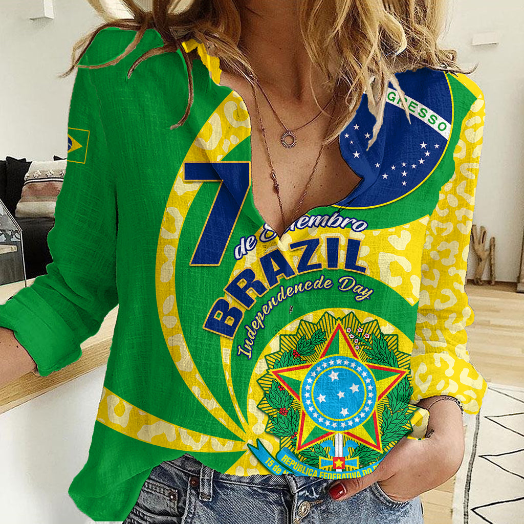 Personalised Brazil Independence Day Women Casual Shirt Sete de Setembro Flag Style - Wonder Print Shop