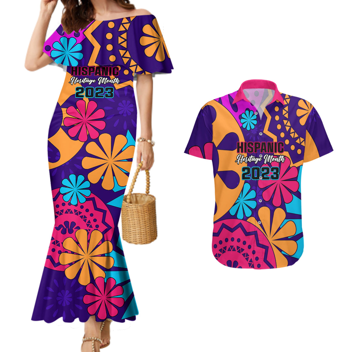 United States National Hispanic Heritage Month Couples Matching Mermaid Dress and Hawaiian Shirt Mes Nacional de la Herencia Hispana Special Version - Wonder Print Shop