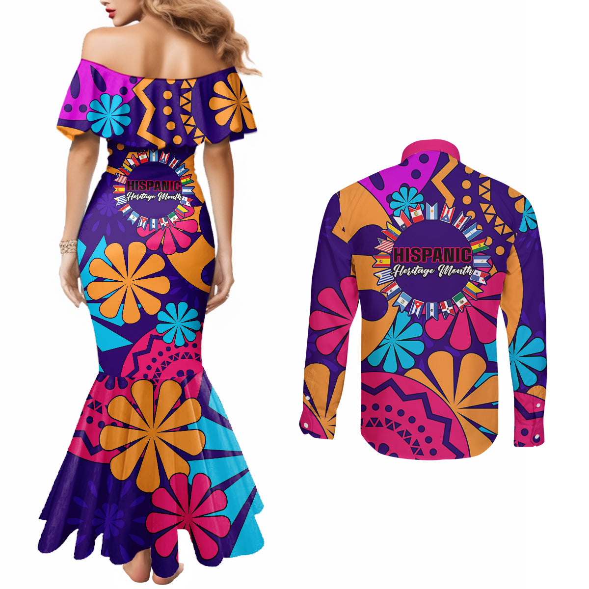united-states-national-hispanic-heritage-month-couples-matching-mermaid-dress-and-long-sleeve-button-shirts-mes-nacional-de-la-herencia-hispana-special-version
