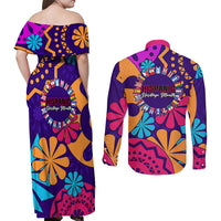United States National Hispanic Heritage Month Couples Matching Off Shoulder Maxi Dress and Long Sleeve Button Shirts Mes Nacional de la Herencia Hispana Special Version - Wonder Print Shop