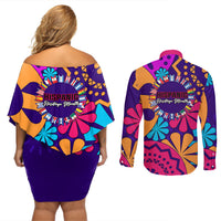 United States National Hispanic Heritage Month Couples Matching Off Shoulder Short Dress and Long Sleeve Button Shirts Mes Nacional de la Herencia Hispana Special Version - Wonder Print Shop