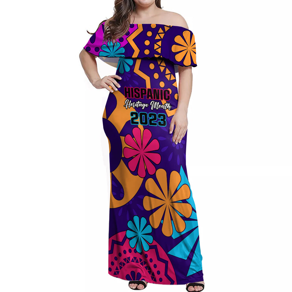 United States National Hispanic Heritage Month Off Shoulder Maxi Dress Mes Nacional de la Herencia Hispana Special Version - Wonder Print Shop
