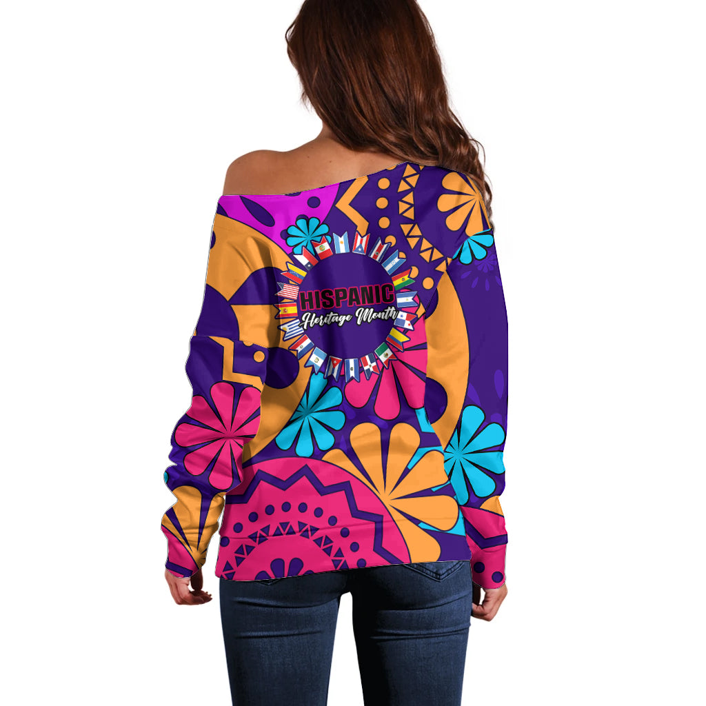 United States National Hispanic Heritage Month Off Shoulder Sweater Mes Nacional de la Herencia Hispana Special Version - Wonder Print Shop