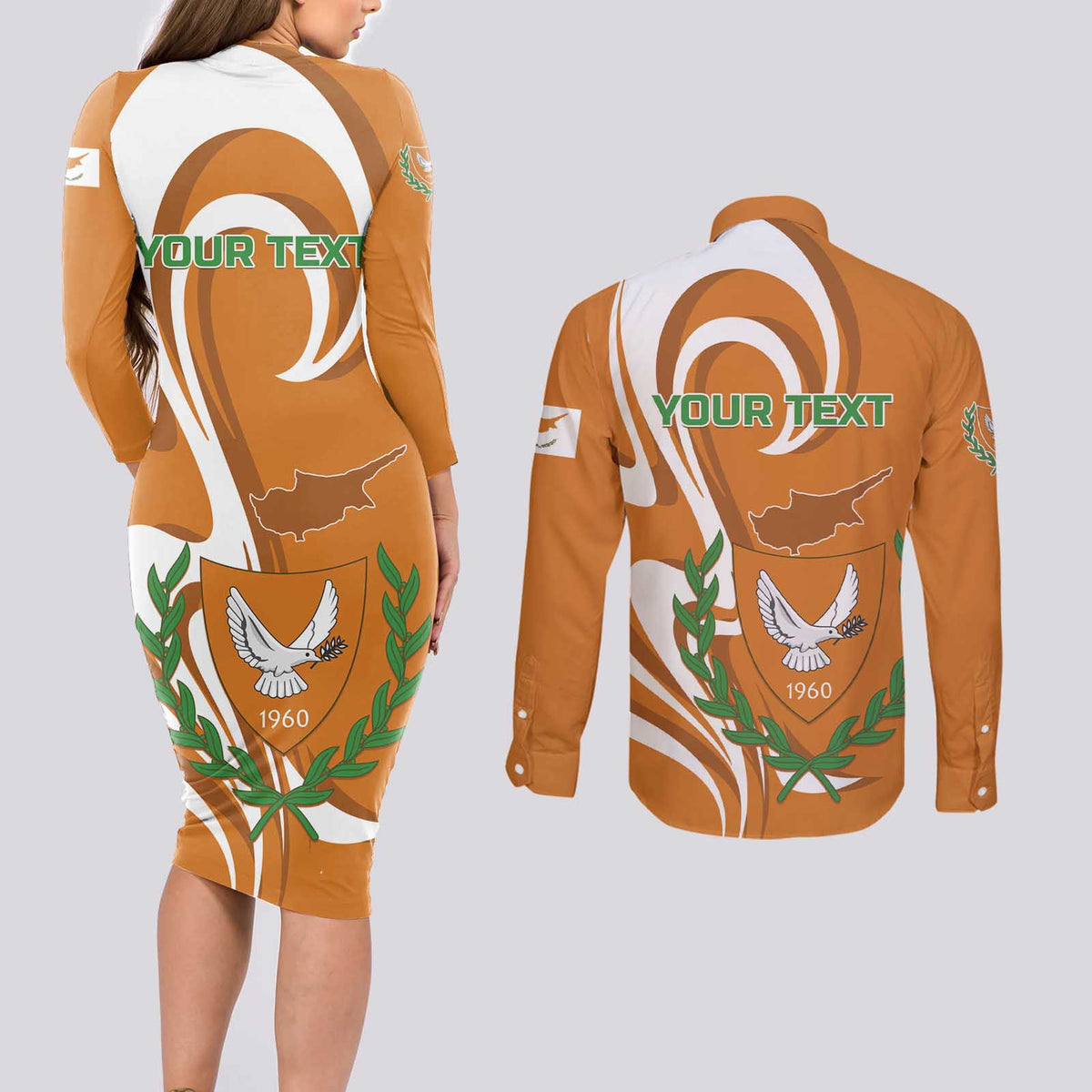 Personalized Cyprus Independence Day 1960 Couples Matching Long Sleeve Bodycon Dress and Long Sleeve Button Shirt Kbrs Cumhuriyeti Curve Style - Wonder Print Shop
