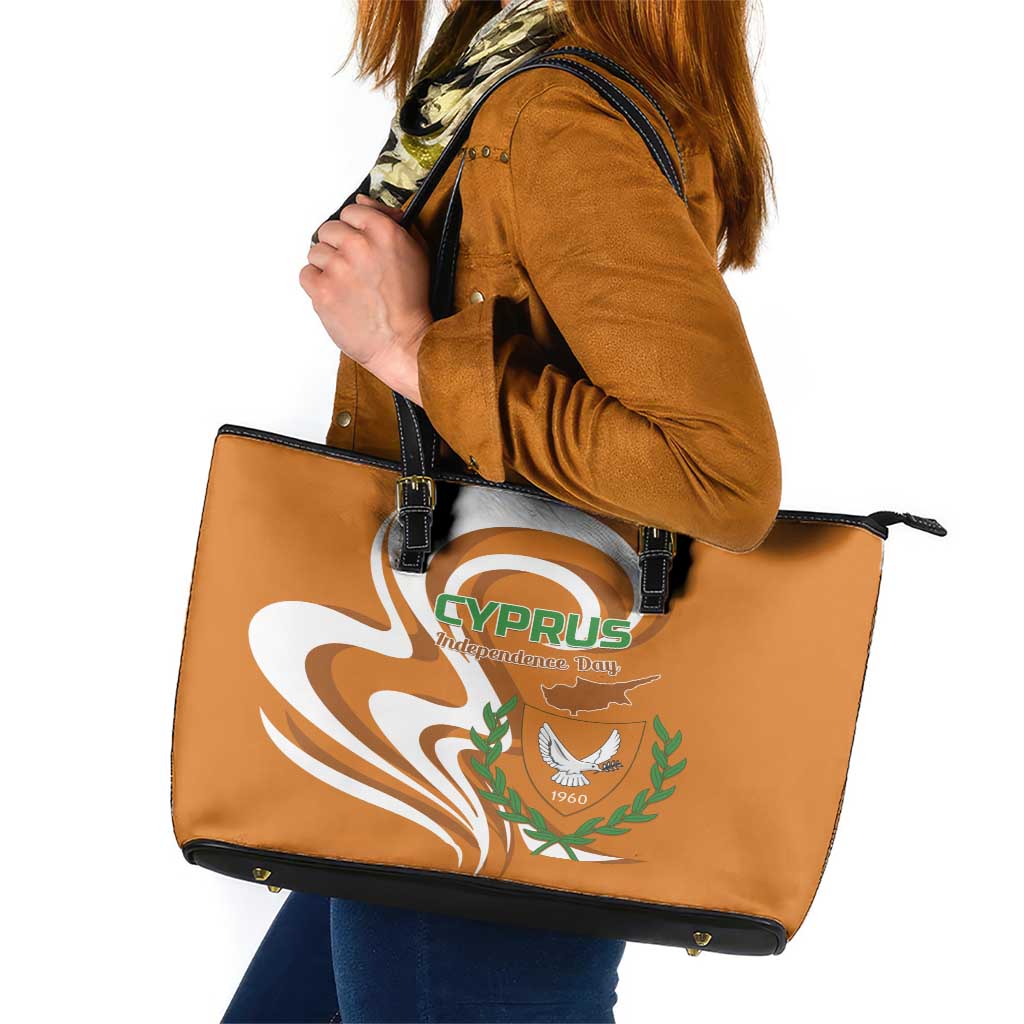 Personalized Cyprus Independence Day 1960 Leather Tote Bag Kbrs Cumhuriyeti Curve Style - Wonder Print Shop