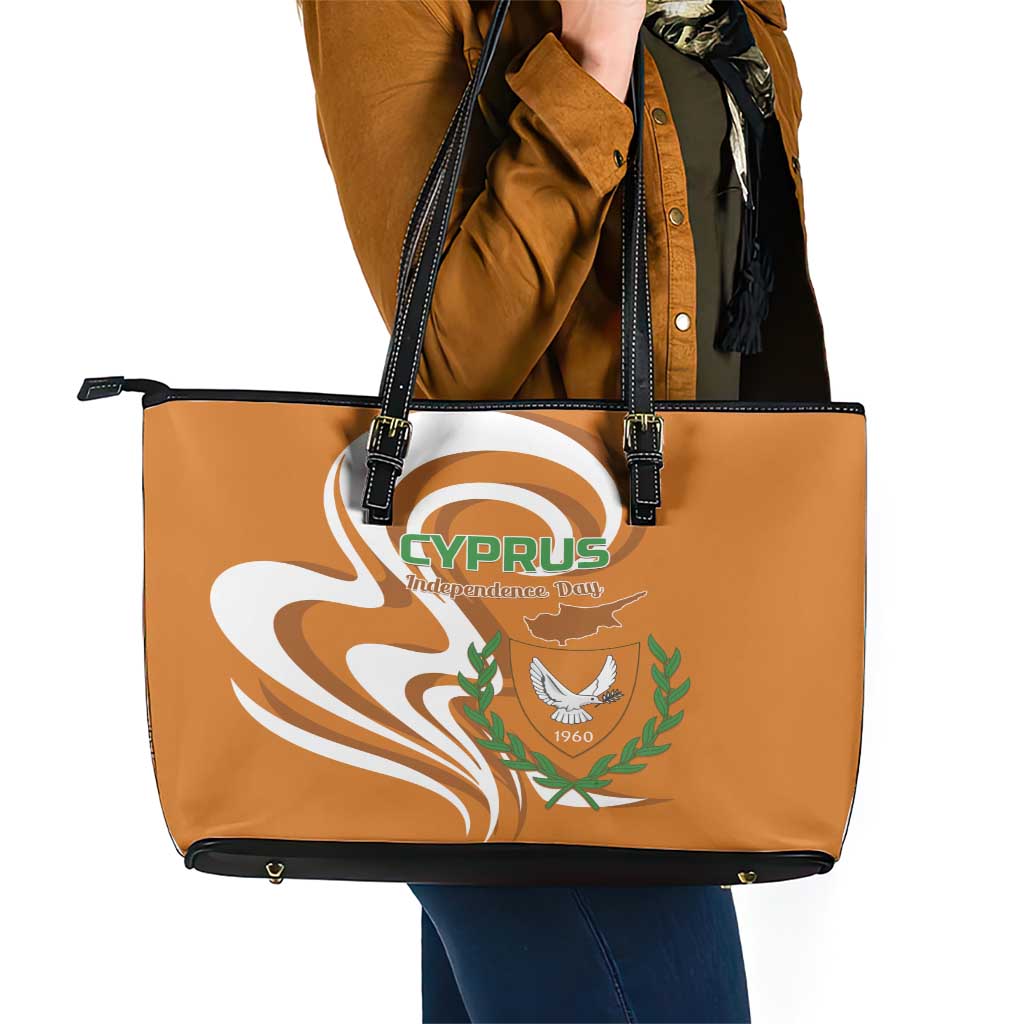 Personalized Cyprus Independence Day 1960 Leather Tote Bag Kbrs Cumhuriyeti Curve Style - Wonder Print Shop