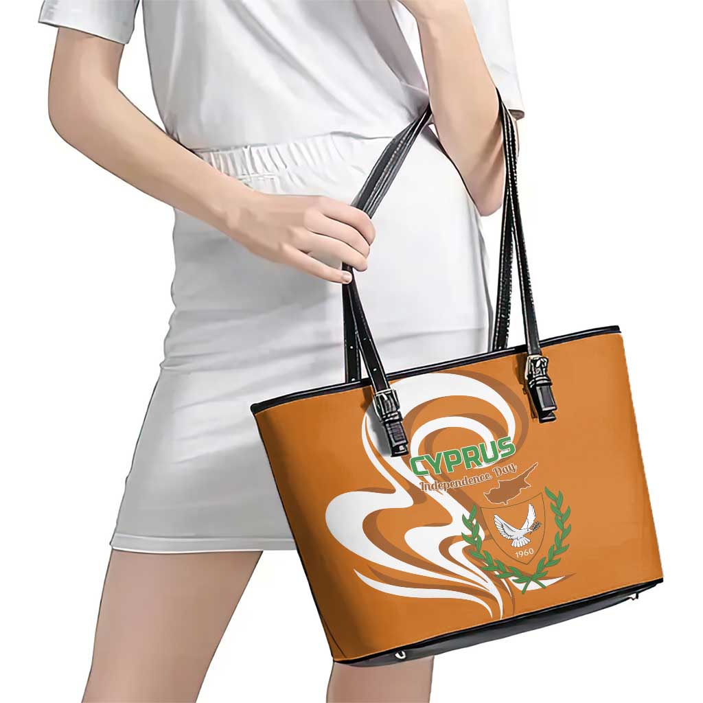 Personalized Cyprus Independence Day 1960 Leather Tote Bag Kbrs Cumhuriyeti Curve Style - Wonder Print Shop