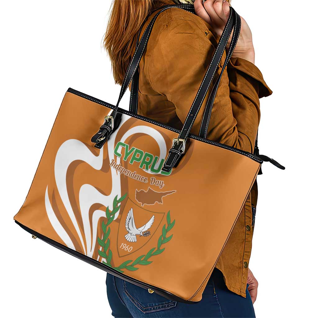 Personalized Cyprus Independence Day 1960 Leather Tote Bag Kbrs Cumhuriyeti Curve Style - Wonder Print Shop