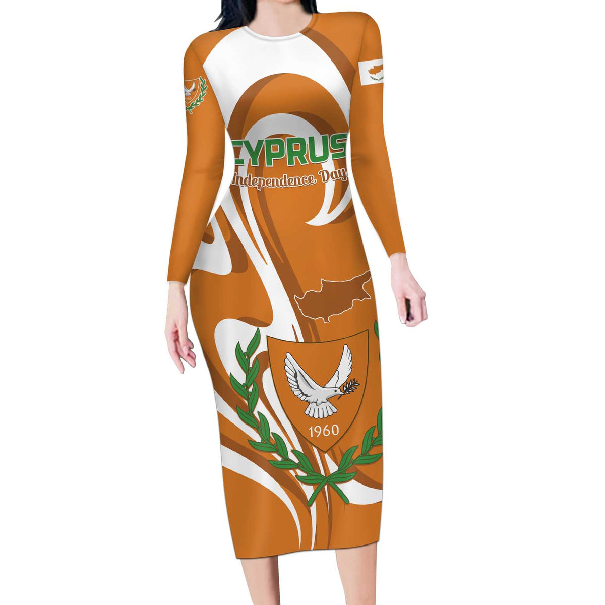 Personalized Cyprus Independence Day 1960 Long Sleeve Bodycon Dress Kbrs Cumhuriyeti Curve Style - Wonder Print Shop
