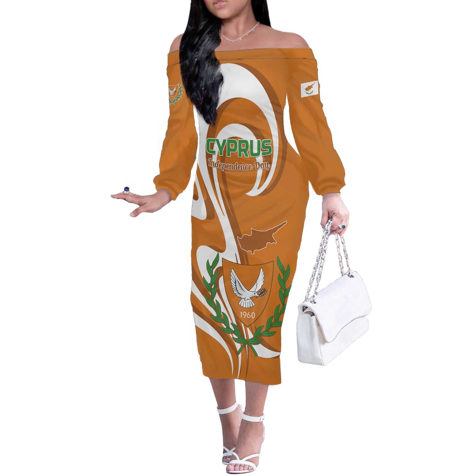 Personalized Cyprus Independence Day 1960 Off The Shoulder Long Sleeve Dress Kbrs Cumhuriyeti Curve Style - Wonder Print Shop