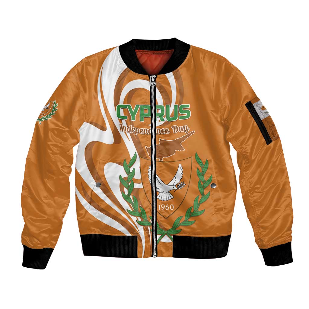 Personalized Cyprus Independence Day 1960 Sleeve Zip Bomber Jacket Kbrs Cumhuriyeti Curve Style - Wonder Print Shop