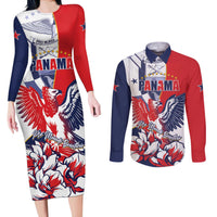 Personalized Panama Harpy Eagle Couples Matching Long Sleeve Bodycon Dress and Long Sleeve Button Shirt Pro Mundi Beneficio Flor del Espiritu Santo - Wonder Print Shop