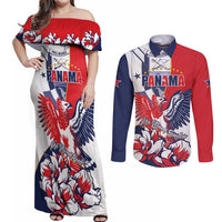 Personalized Panama Harpy Eagle Couples Matching Off Shoulder Maxi Dress and Long Sleeve Button Shirt Pro Mundi Beneficio Flor del Espiritu Santo - Wonder Print Shop