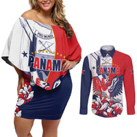 Personalized Panama Harpy Eagle Couples Matching Off Shoulder Short Dress and Long Sleeve Button Shirt Pro Mundi Beneficio Flor del Espiritu Santo - Wonder Print Shop