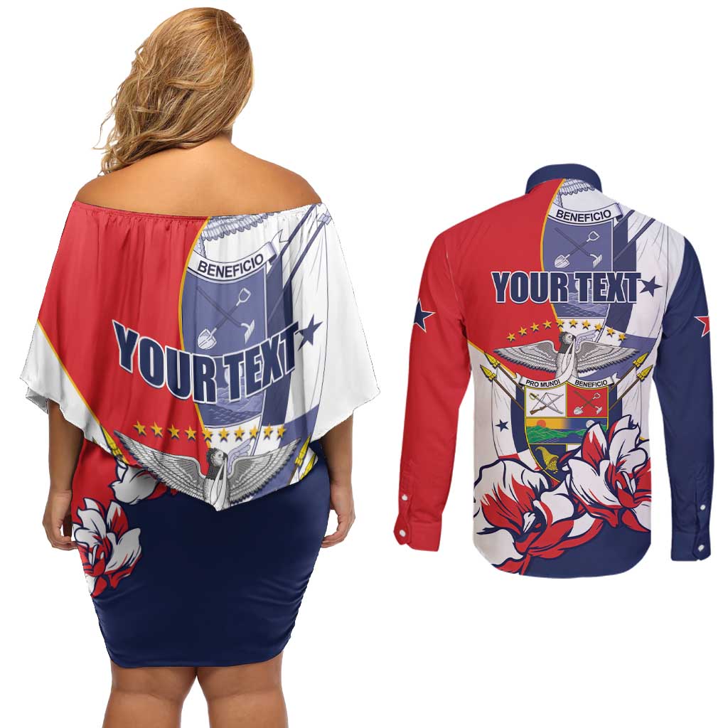 Personalized Panama Harpy Eagle Couples Matching Off Shoulder Short Dress and Long Sleeve Button Shirt Pro Mundi Beneficio Flor del Espiritu Santo - Wonder Print Shop