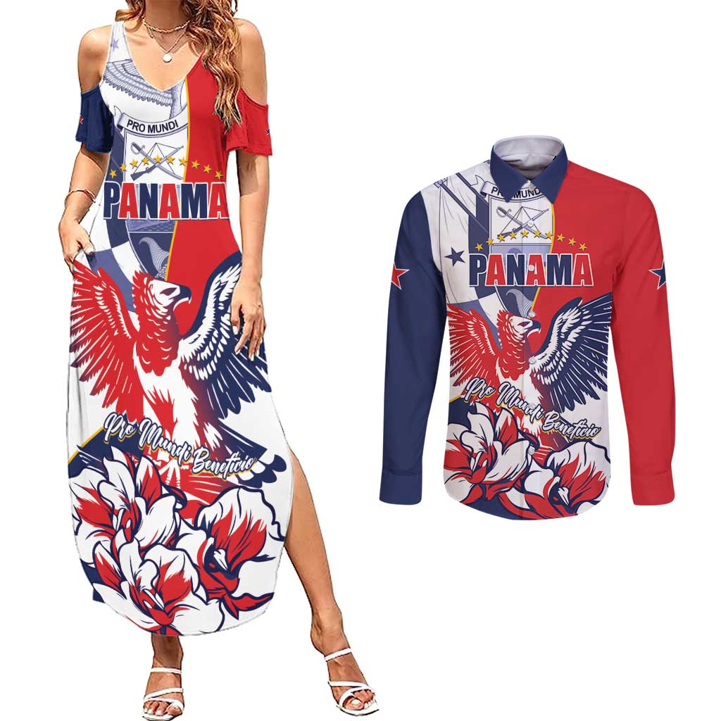 Personalized Panama Harpy Eagle Couples Matching Summer Maxi Dress and Long Sleeve Button Shirt Pro Mundi Beneficio Flor del Espiritu Santo - Wonder Print Shop