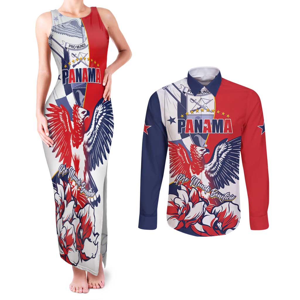 Personalized Panama Harpy Eagle Couples Matching Tank Maxi Dress and Long Sleeve Button Shirt Pro Mundi Beneficio Flor del Espiritu Santo - Wonder Print Shop