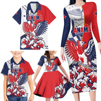 Personalized Panama Harpy Eagle Family Matching Long Sleeve Bodycon Dress and Hawaiian Shirt Pro Mundi Beneficio Flor del Espiritu Santo - Wonder Print Shop