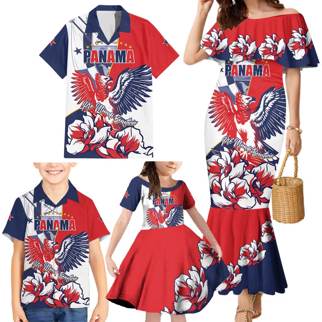 Personalized Panama Harpy Eagle Family Matching Mermaid Dress and Hawaiian Shirt Pro Mundi Beneficio Flor del Espiritu Santo - Wonder Print Shop