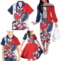Personalized Panama Harpy Eagle Family Matching Off The Shoulder Long Sleeve Dress and Hawaiian Shirt Pro Mundi Beneficio Flor del Espiritu Santo - Wonder Print Shop