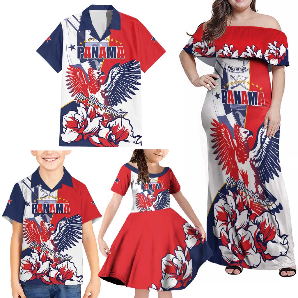Personalized Panama Harpy Eagle Family Matching Off Shoulder Maxi Dress and Hawaiian Shirt Pro Mundi Beneficio Flor del Espiritu Santo - Wonder Print Shop