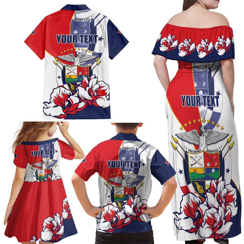 Personalized Panama Harpy Eagle Family Matching Off Shoulder Maxi Dress and Hawaiian Shirt Pro Mundi Beneficio Flor del Espiritu Santo - Wonder Print Shop