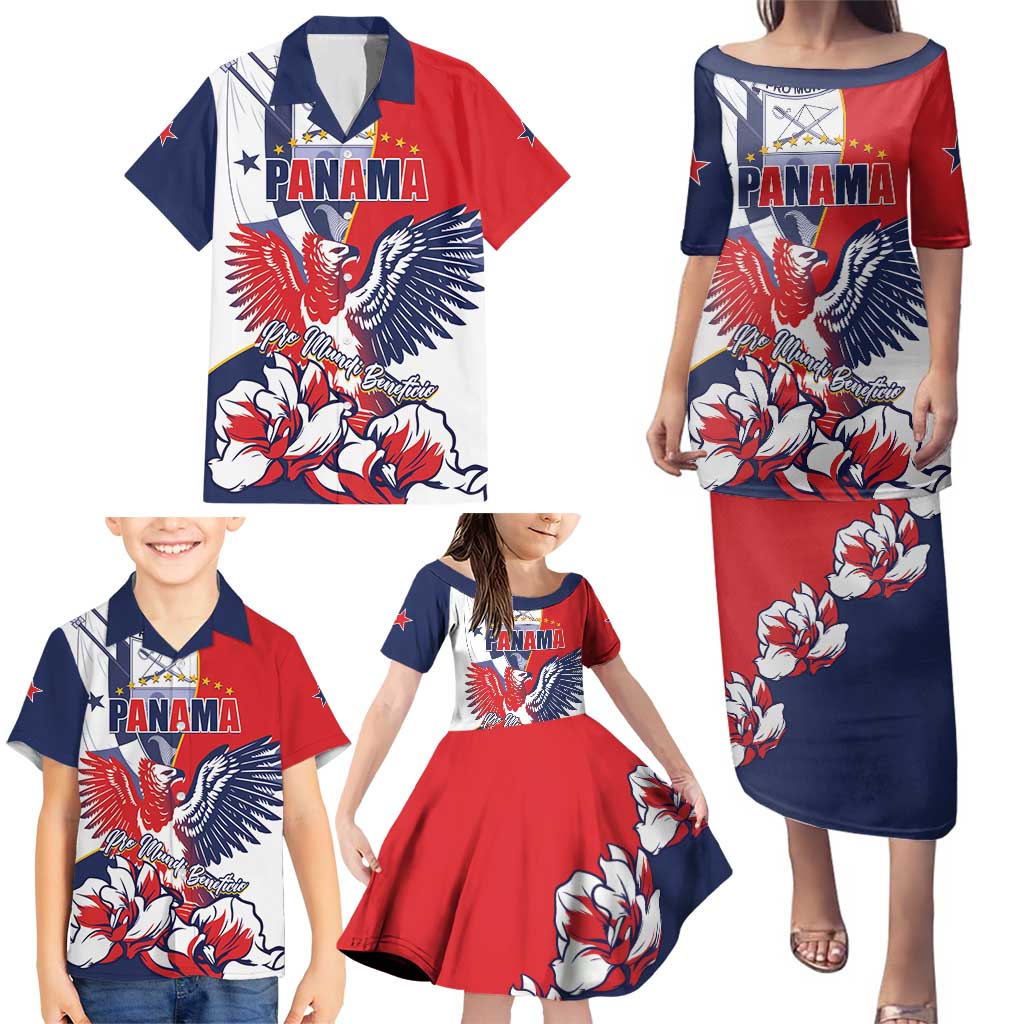 Personalized Panama Harpy Eagle Family Matching Puletasi and Hawaiian Shirt Pro Mundi Beneficio Flor del Espiritu Santo - Wonder Print Shop